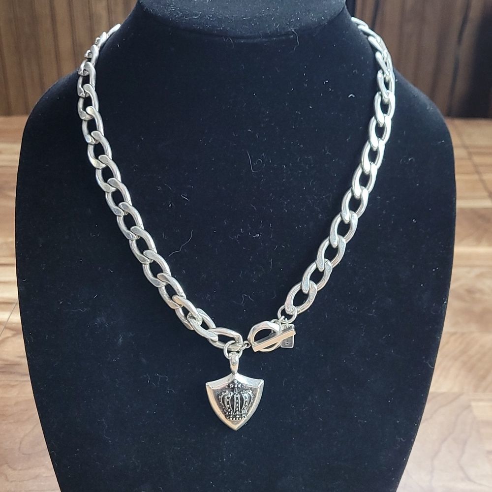 Stigma Silver Tone Chain Crown Goth Punk Chunky Necklace - Picture 2 of 4
